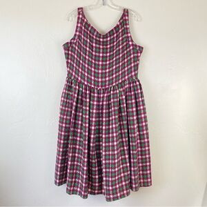 Saint Geraldine Size XL Purple Green Knit Plaid Scoop Neck Sleeveless Midi Dress